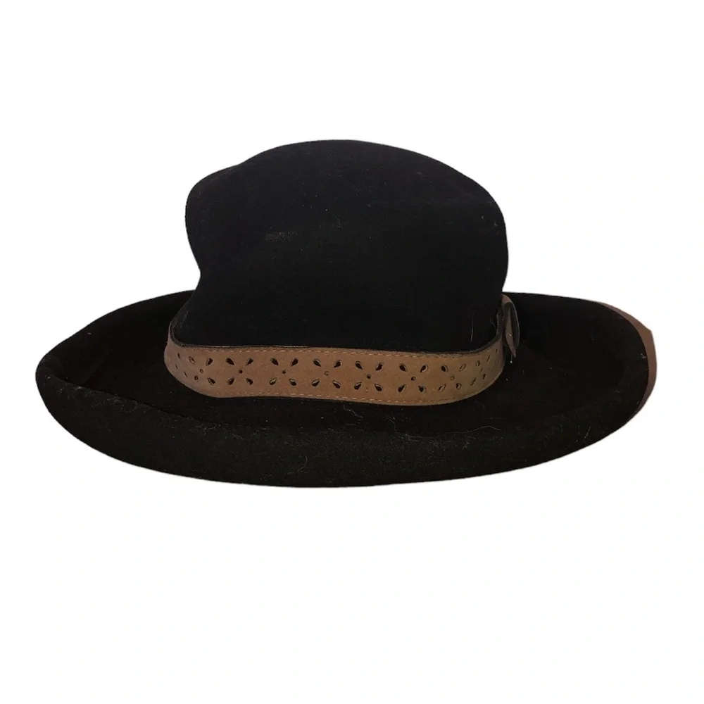 THE SCALA COLLECTION Hat Women's Size O/S Black/Brown Cowboy Wool Made In USA